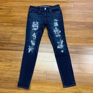 American Eagle Ripped Super Stretch Dark Wash Denim Jeans Womens Size 6 Skinny‎